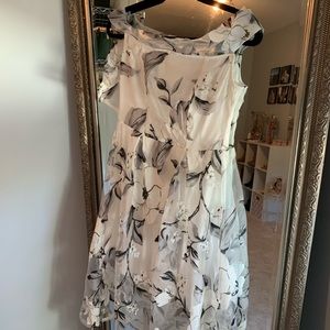 White and gray sheer bottom off the shoulder dress